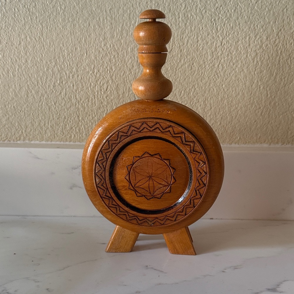 Vintage Folk Art Wooden Canteen with Pyrography